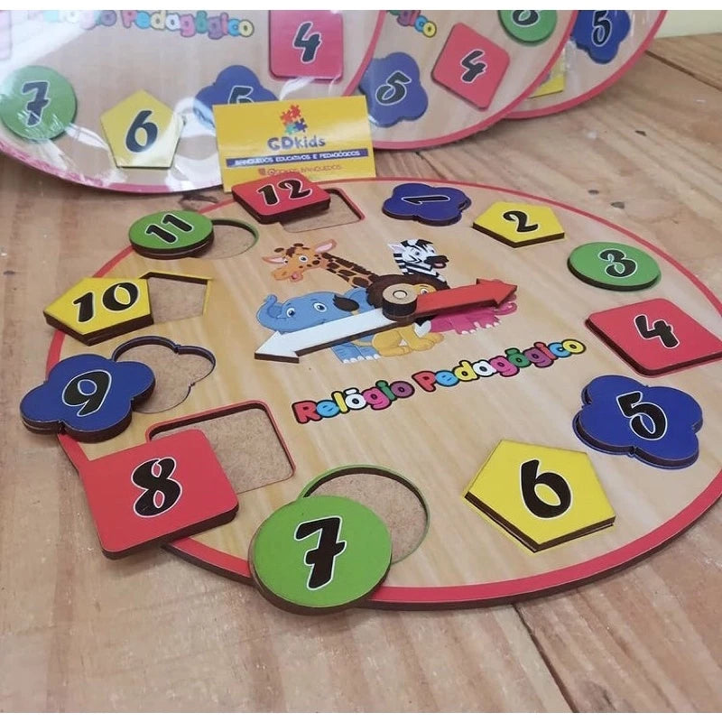 Relógio Pedagógico Infantil de Encaixe em Madeira Brinquedo Educativo