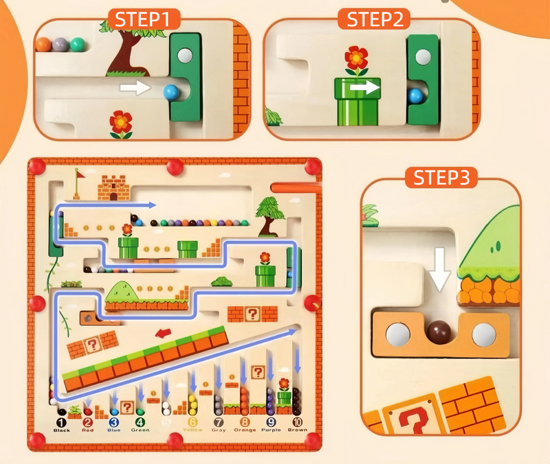 Brinquedo Montessori Labirinto Magnético Madeira Quebra-Cabeças Casa Cogumelo + Números/Cores -Educativo para Crianças