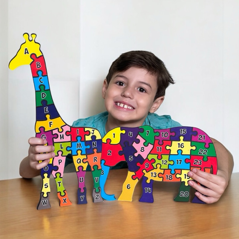 Quebra Cabeça Educativo Alfabeto e Números em MDF Brinquedo Educativo e Pedagógico