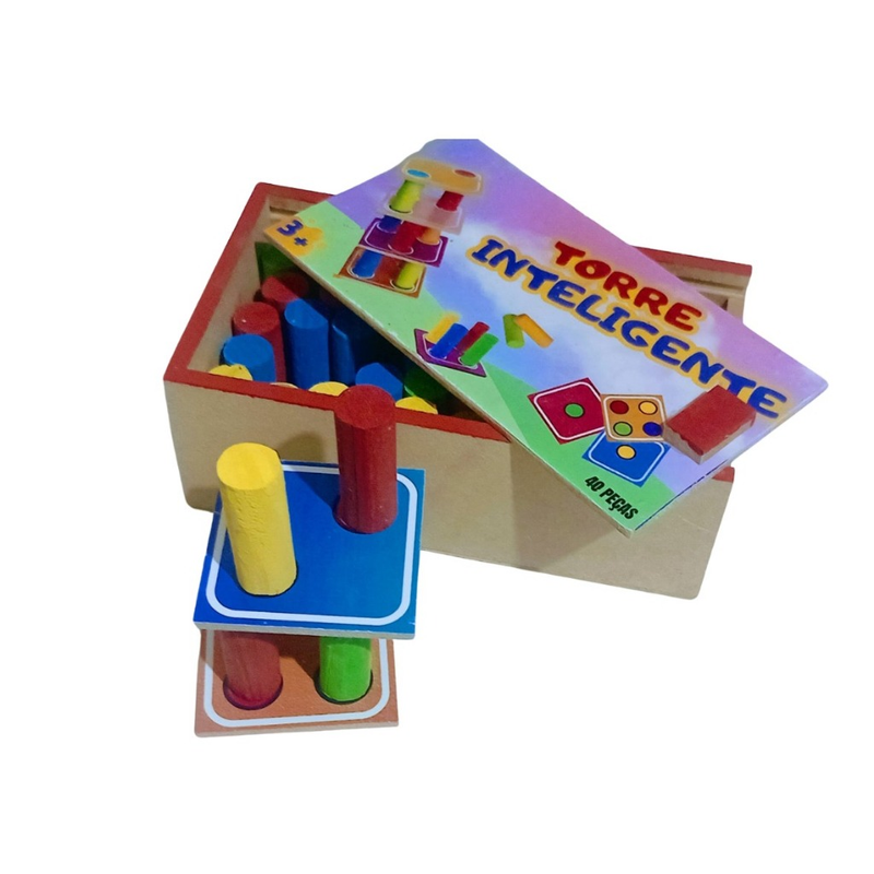 Jogo Torre Inteligente Madeira Brinquedo Educativo 40 Peças
