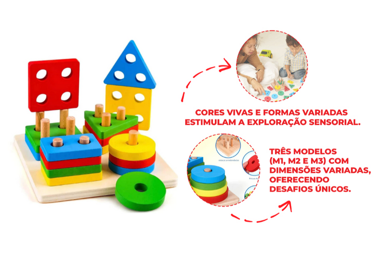 Encaixe Divertido 17 Pçs MDF Brinquedo Educativo Didático Infantil Pedagogia Colorido Cores Sortidas