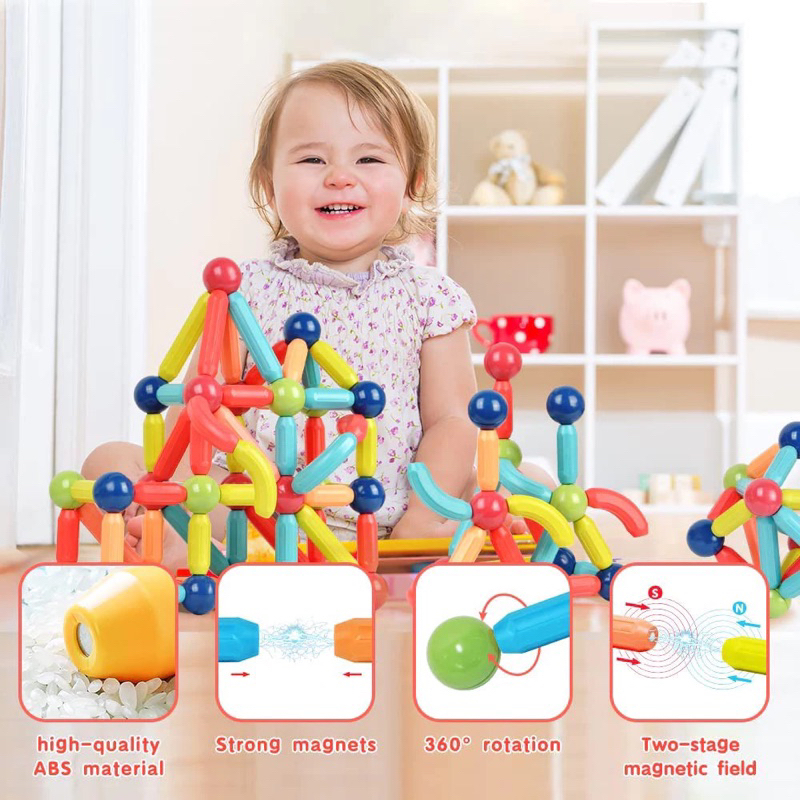 Blocos de Montar Magnético Construção Bastãos e Bolas Brinquedo Educativo Infantil