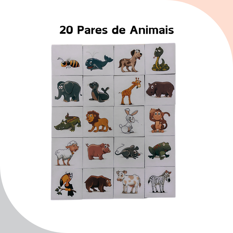 Memória Animais Jogo Com 40 Peças Brinquedos De Menina De Menino Alfabetização Educativo Pedagógico