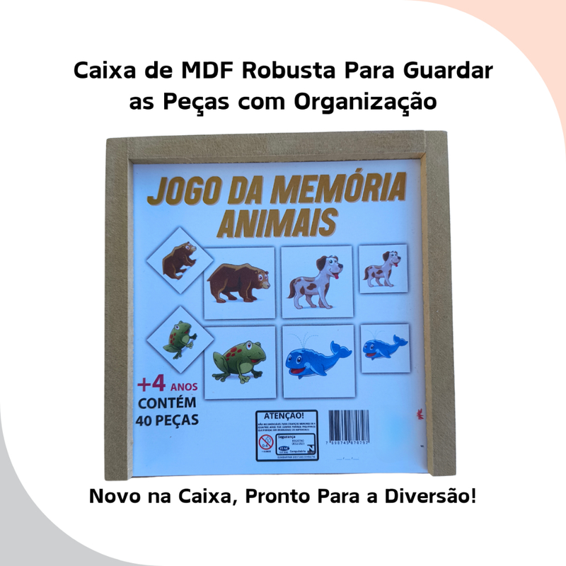 Memória Animais Jogo Com 40 Peças Brinquedos De Menina De Menino Alfabetização Educativo Pedagógico