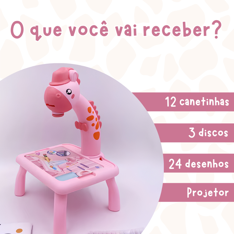 Lousa Mágica Mesinha Divertida Interativa Projetor Girafinha Educativa Iluminada Livro de Desenhar