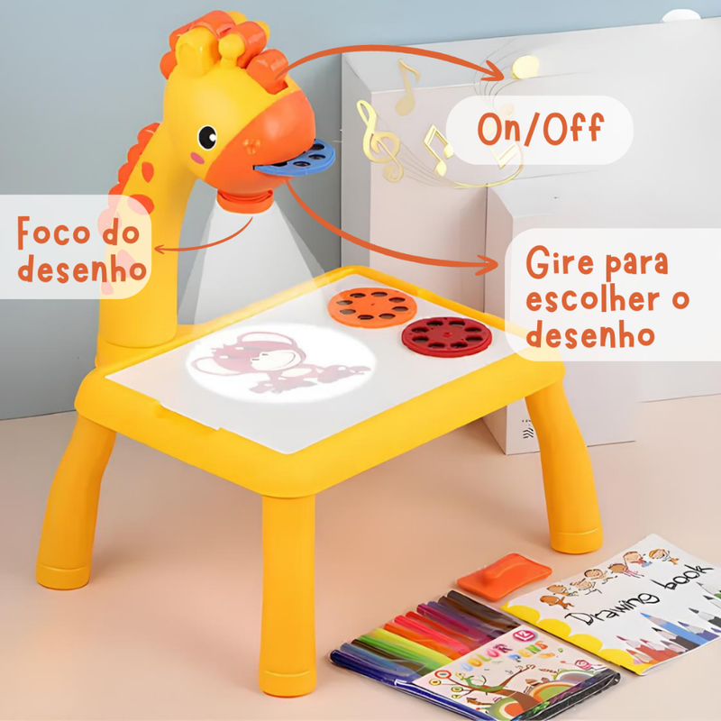 Lousa Mágica Mesinha Divertida Interativa Projetor Girafinha Educativa Iluminada Livro de Desenhar