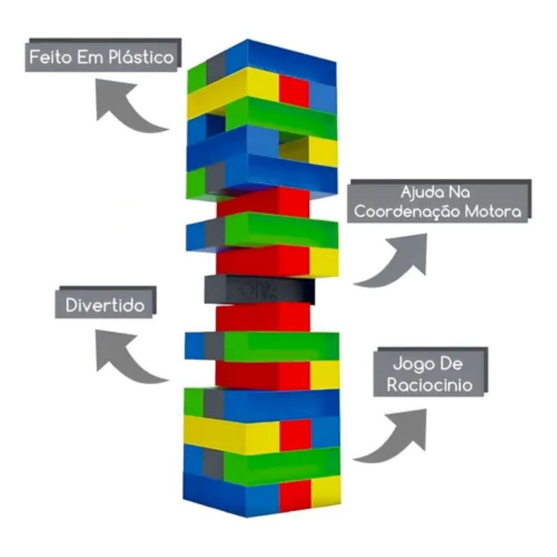 KIT3 Jogo Caiu Perdeu Pais & Filhos de plastico Jogo da Torre 45 Peças Desenvolve Coordenação Motora