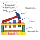 Brinquedo Bancadinha com Martelo e Pinos Geométricos Educativo, Criativo e Interativo para Crianças