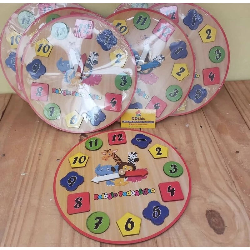 Relógio Pedagógico Infantil de Encaixe em Madeira Brinquedo Educativo