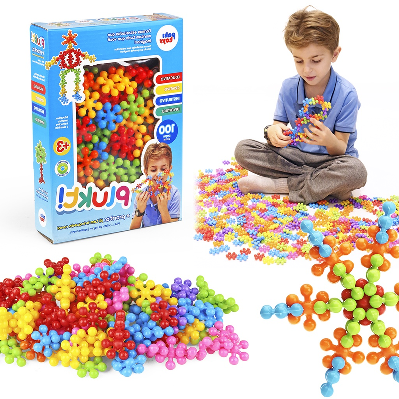 Brinquedo Blocos De Montar Encaixar 100 Peças Colorido Educativo Criativo Para Crianças