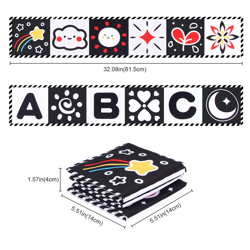 Livro De Pano Macio Para Bebês Alto Contraste Preto E Branco Sensorial Brinquedos De Pequeno Porte